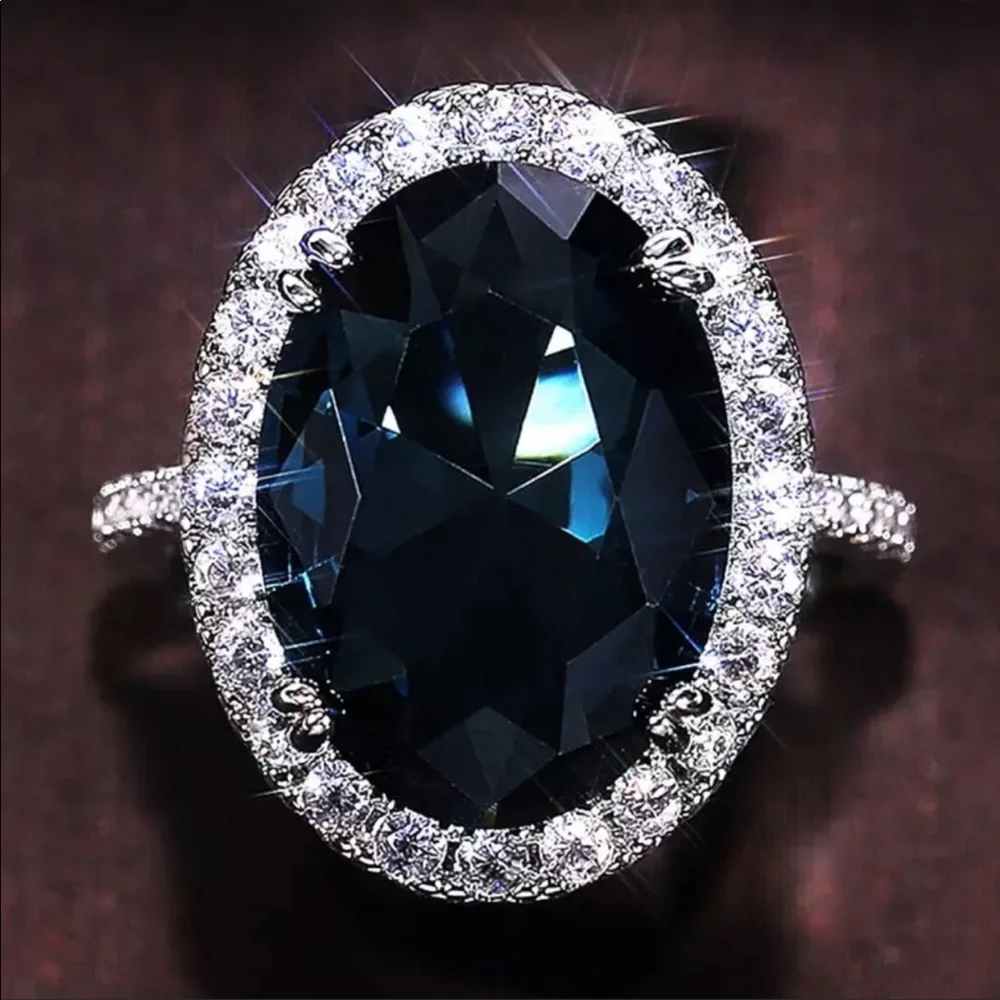 NEW 925 SILVER OVAL LONDON BLUE DIAMOND RING